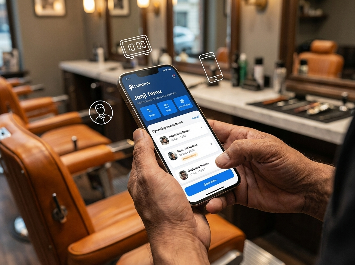 alat barbershop dan aplikasi booking barbershop labamu