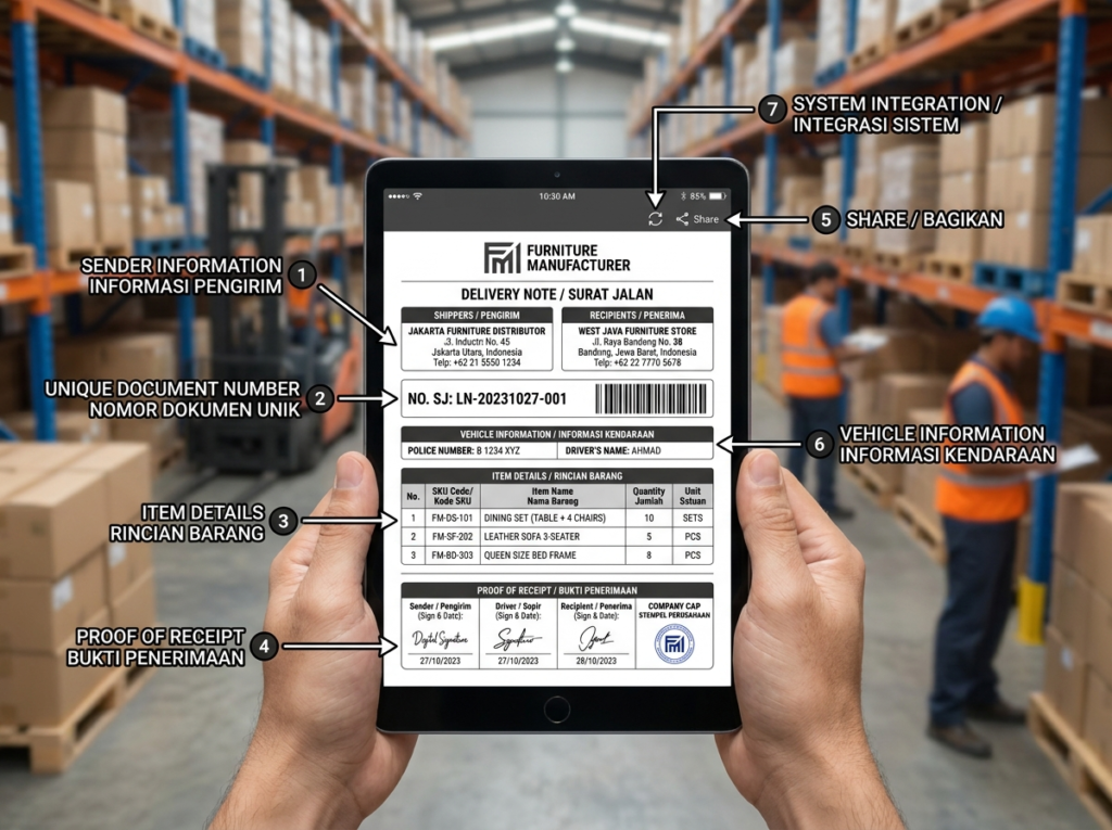 contoh surat jalan digital gunalan Labamu Manufacturing manajemen produksi pabrik