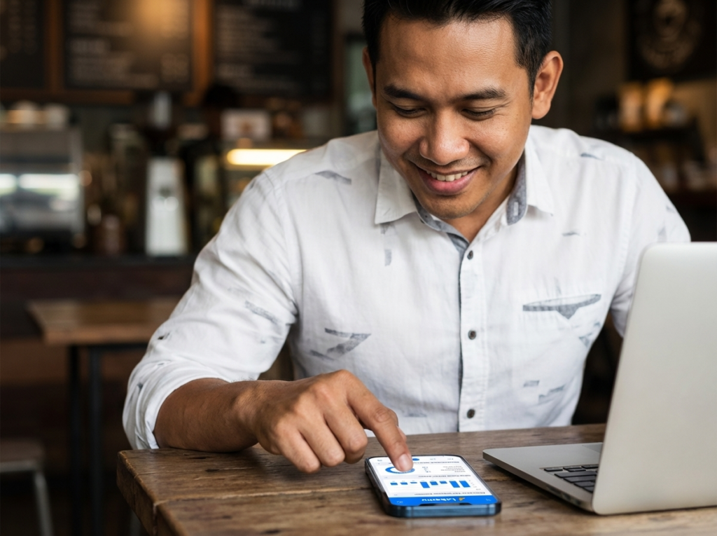 pengusaha kedai kopi menggunakan aplikasi kasir coffee shop terbaik