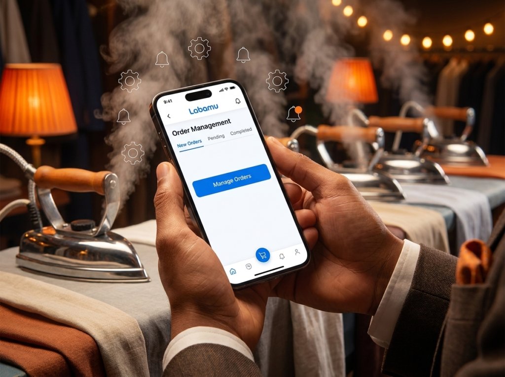 perlengkapan laundry manajemen order aplikasi kasir labamu