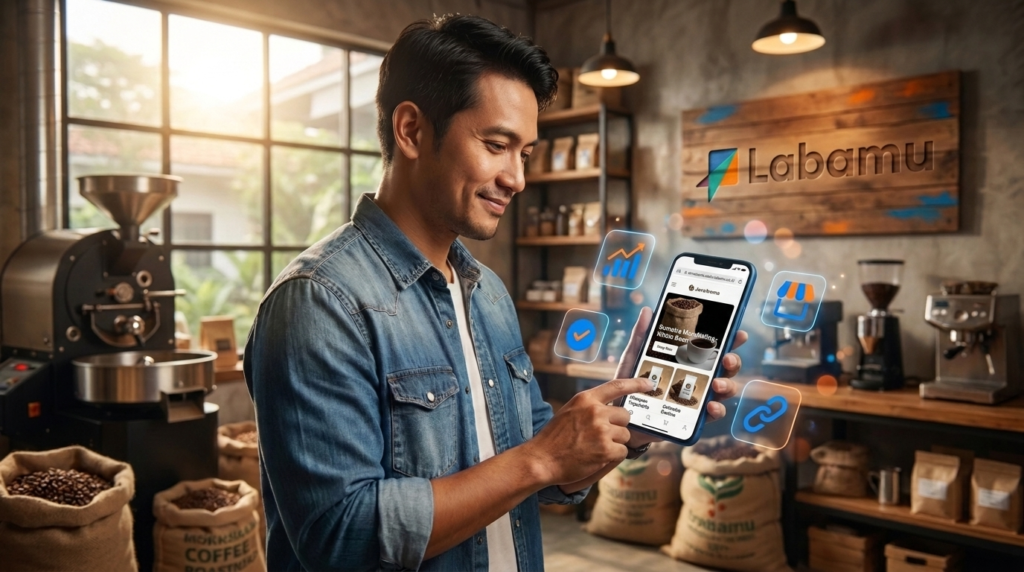 aplikasi jualan online bisnis kopi dengan Labamu ecommerce