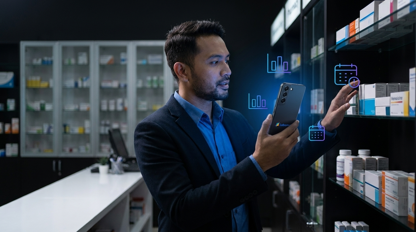 aplikasi kasir apotek sedang stock opname dengan labamu pos