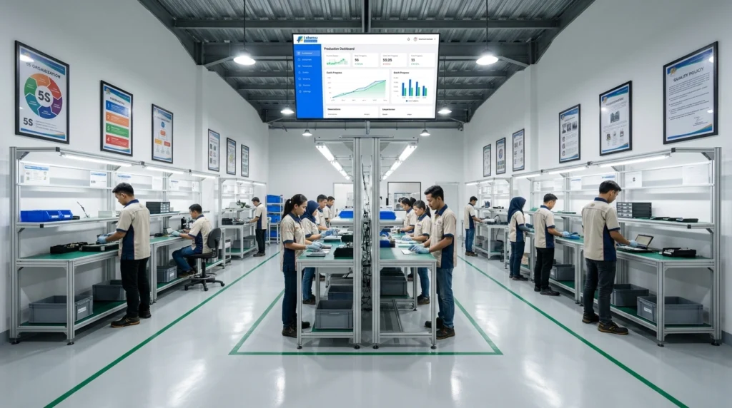 Sertifikasi ISO 9001 aktivitas produksi pabrik
